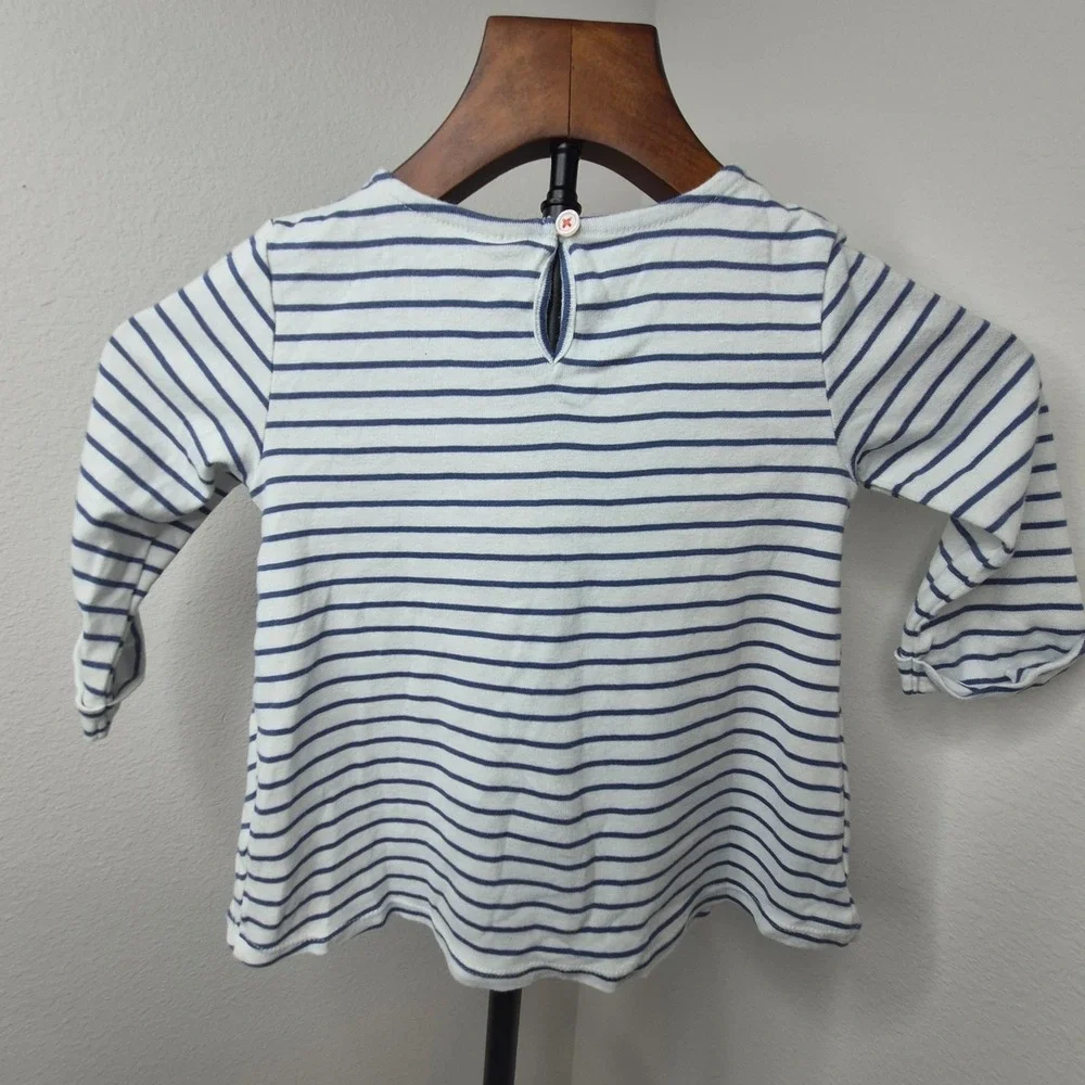 OshKosh Bgosh Girls 4T Navy Blue White Striped Heart Bow Long Sleeve Top Shirt
